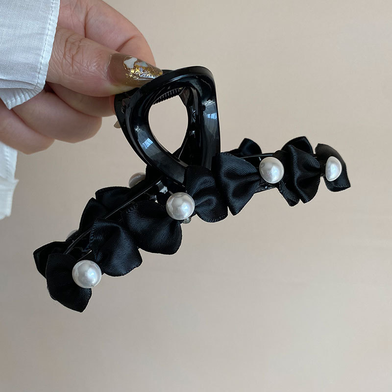 Koreanische Perle Satin Schleife Greifer Clip Hochwertige Haarnadel Hinterkopf All-Match Hepburn Elegante Neue Hai Clip_voghion.com