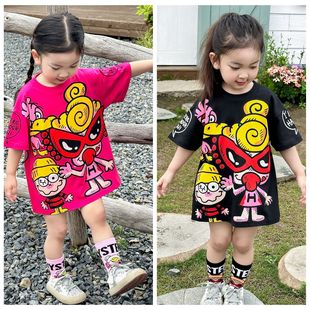 Gaoding Summer New Girls' Dress Japanese-style Cartoon Trendy Western-style Short-sleeved Dress for Baby Girls T Loose Parent-child Dress