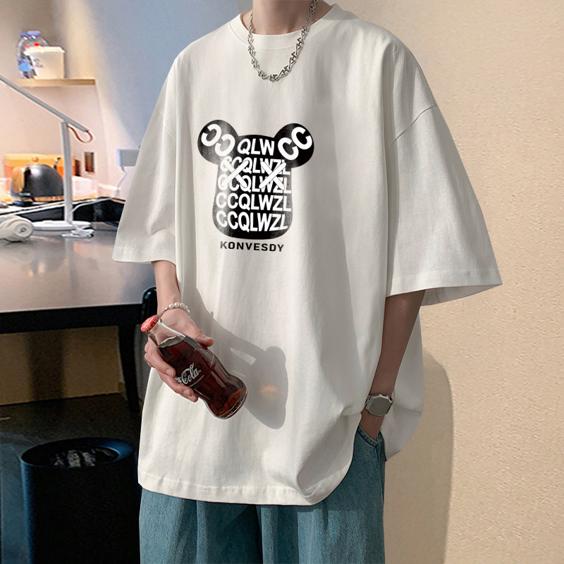 Factory direct cotton high-grade short-sleeved T-shirt men's trendy American-style loose handsome all-match ins trendy new five-point sleeve