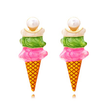 欧美个性可爱合金滴油冰淇淋耳环度假风仿真彩色珐琅甜筒耳钉女