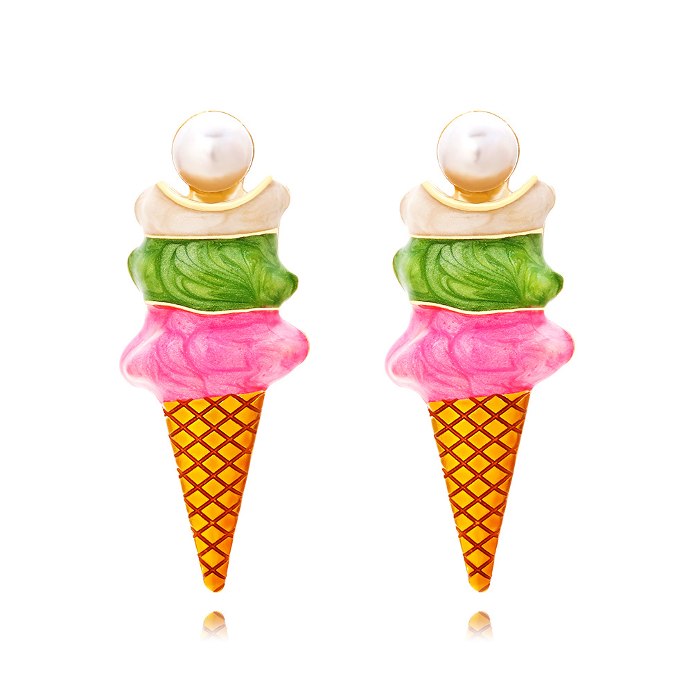 16g Weight Zinc Alloy Ear Needle Material Artificial Pearls Inlay Material Simple Style Ice Cream Zinc Alloy Enamel Artificial Pearls Women's Ear Studs