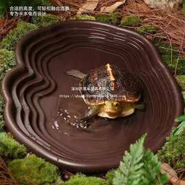 黄缘龟水盆可排水泡澡盆爬梯生态造景水族通用爬宠乌龟喝水图片色