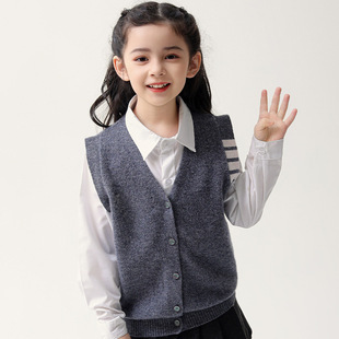 Autumn and winter children's knitted vest men's and women's children's clothing pure wool vest all-match cardigan waistcoat college style