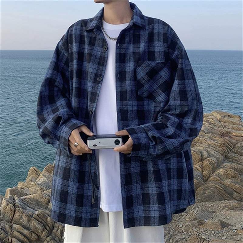 格子衬衫男长袖秋季穿搭套装潮牌痞帅青少年薄款衬衣日常显高一套|undefined