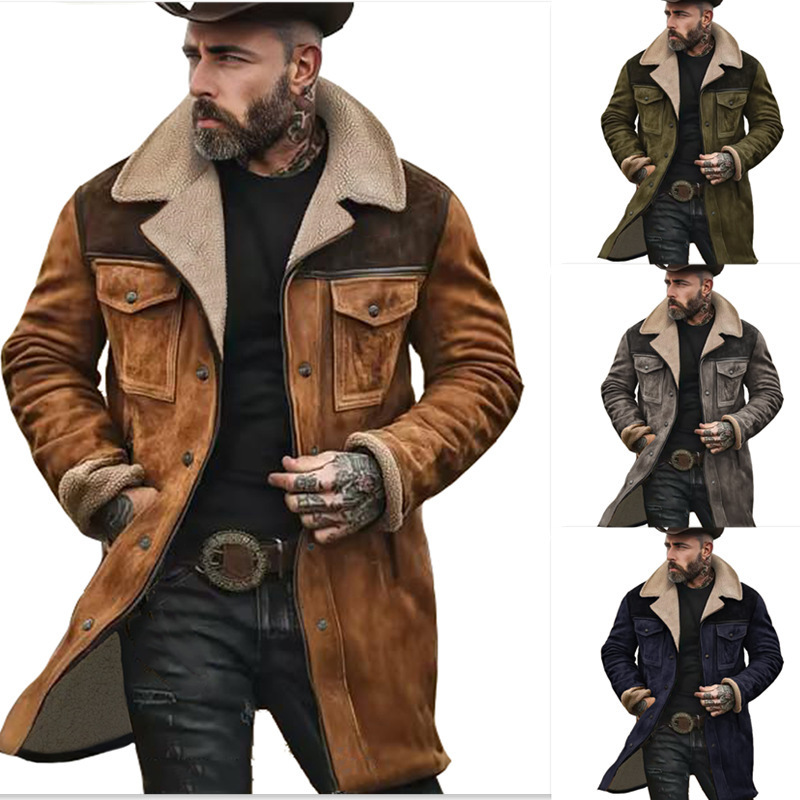 In-Stock European and American 2025 Autumn and Winter Men's Jacket Cross-Border Suede Color-Blocking Jacket Amazon Multi-Pocket Zipper Coat In-Stock European and American 2025 Autumn and Winter Men's Jacket Cross-Border Suede Color-Blocking Jacket Amazon Multi-Pocket Zipper Coat