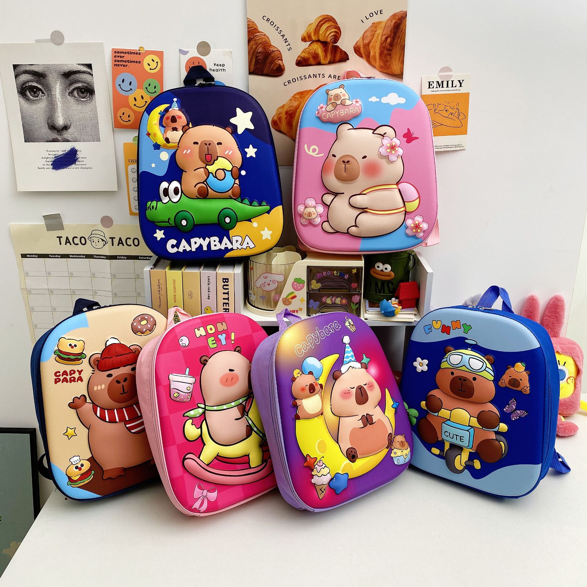 New Kapibara Kindergarten Schoolbags for Boys and Girls, Cute Cartoon Hard-Shell Backpacks, Wholesale Foreign Trade