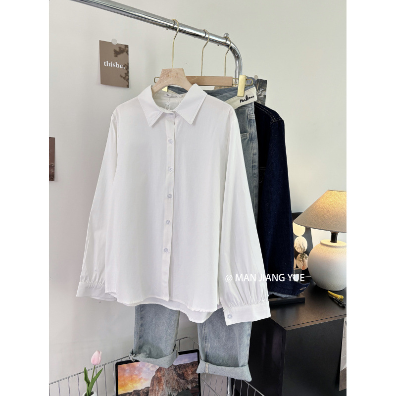 유럽과 미국의 국경 여성 의류 2025 봄 새로운면 화이트 셔츠 봄과 가을 JK 유니폼 기본베이스 셔츠