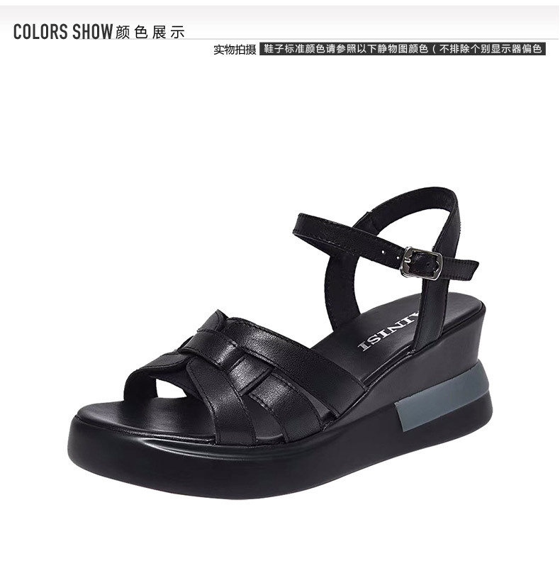 Sandal nữ đế xuồng da thật phong cách La Mã đế dày mềm — Màu đen chi tiết 10
