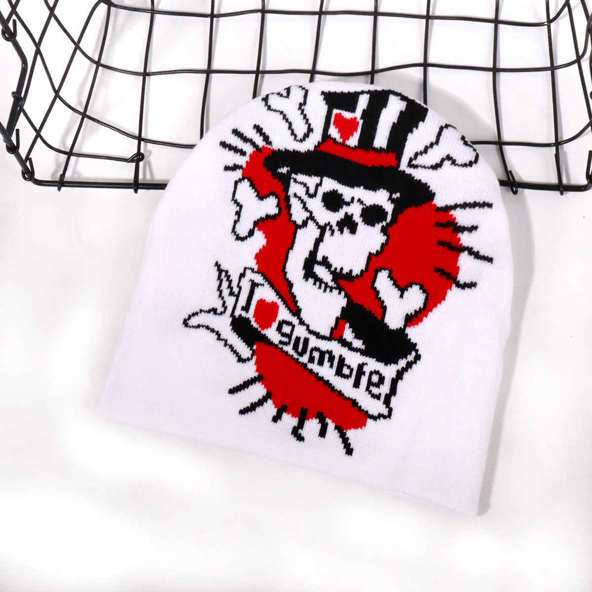 Chapeau de crâne de lettre d'Halloween, chapeau en tricot acrylique, chapeau chaud d'automne/hiver_voghion.com