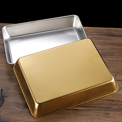 韓式不鏽鋼金色托盤方盤燒烤盤小吃盤子火鍋菜盤餃子盤快餐盆