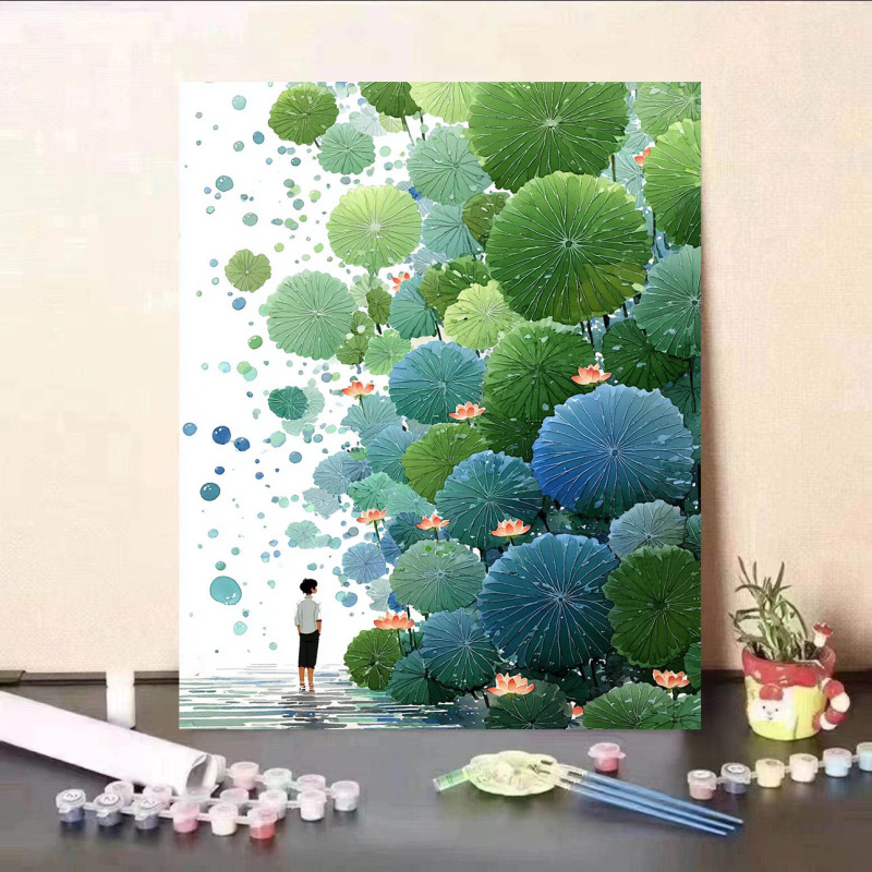 新款荷花数字油画diy手工填色治愈解压高颜值客厅装饰画送礼|undefined