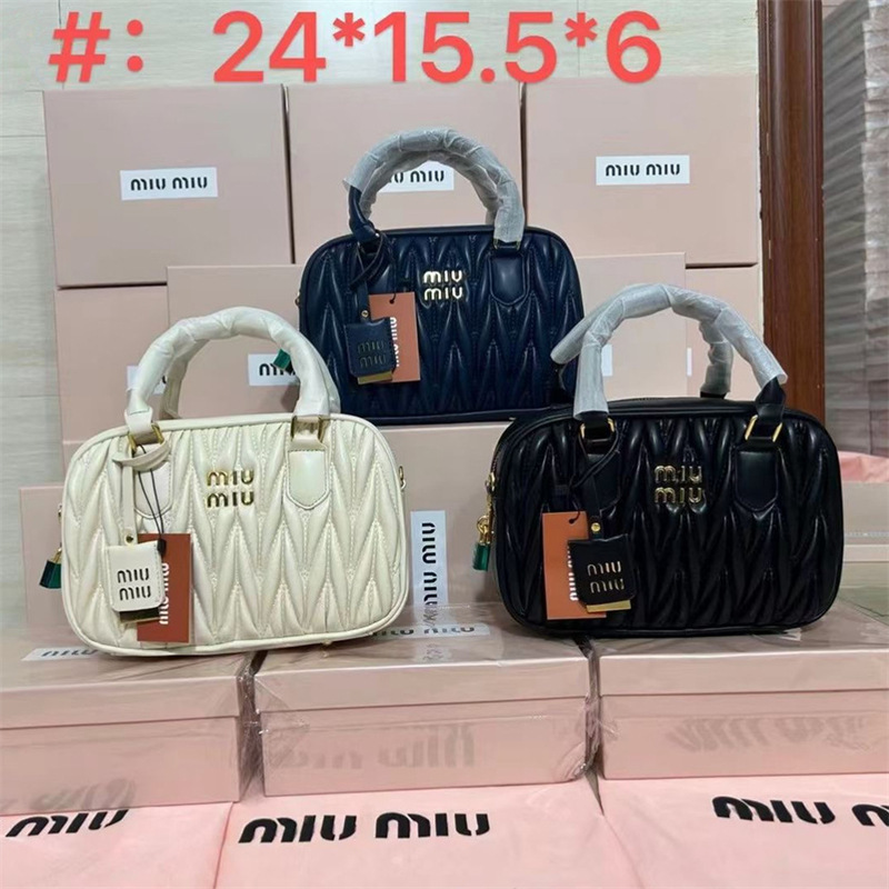 Cross-Border Miu Series 2026 New Women's Bag Pleated Bowling Bag High-End Feel Handbag Boston Shoulder Crossbody Bag Cross-Border Miu Series 2026 New Women's Bag Pleated Bowling Bag High-End Feel Handbag Boston Shoulder Crossbody Bag