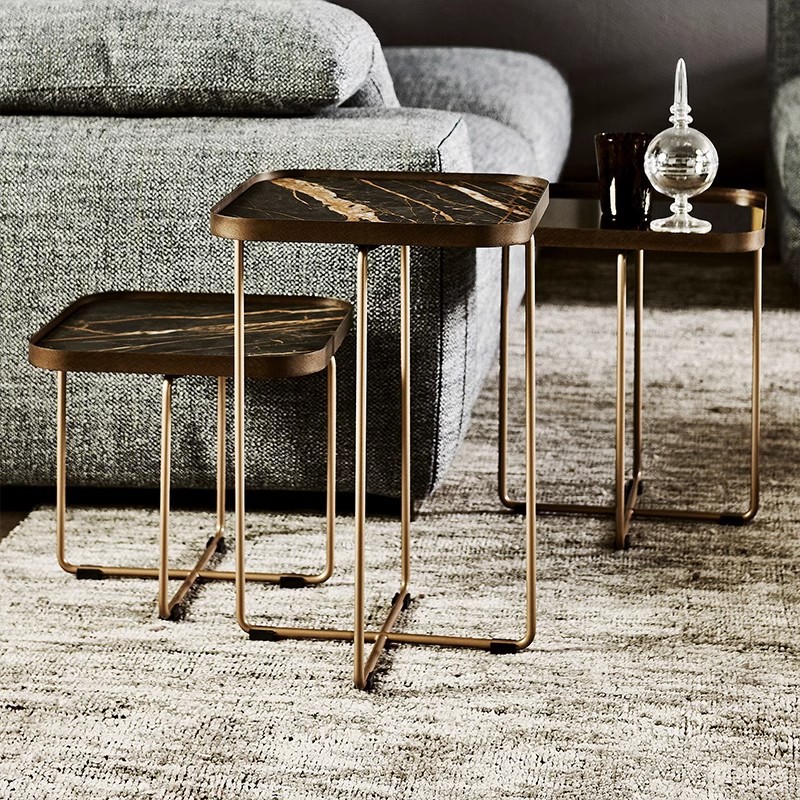 이탈리안 슬레이트 사이드 테이블, 가볍고 고급스러운 모던 소파 코너 테이블, 디자이너 스퀘어 미니멀리스트 대리석 소형 커피 테이블, 스퀘어 테이블