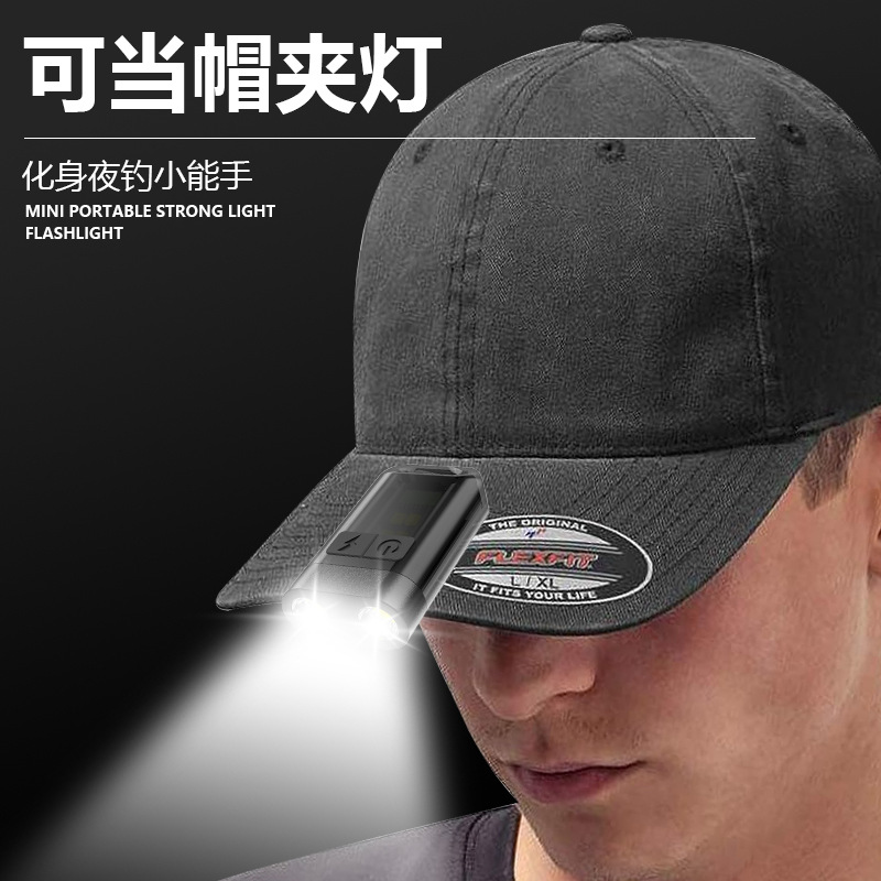 Transfronterizo al aire libre mini linterna fuerte luz llavero luz recargable portátil sombrero clip luz de emergencia luz de trabajo