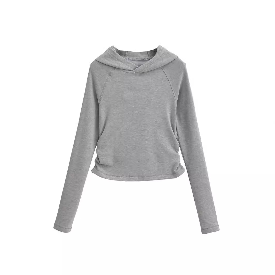 2024 가을과 겨울 새로운 피부 친화적 인 단색 긴팔 후드 풀오버 탑 짧은 슬림 핏 패션 여성 스웨트 셔츠 재킷