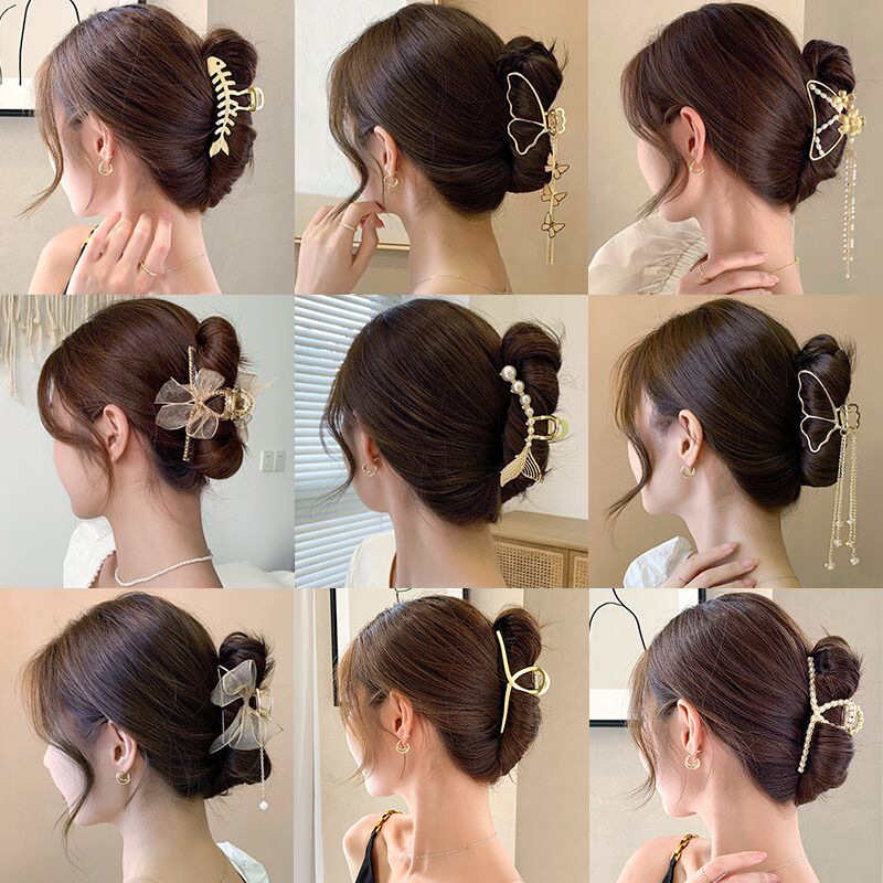 女性用メタルタッセルシャーククリップ、大型インターネットセレブヘアアクセサリー、ハイエンドヘアクリップ、後頭部ヘアピン卸売|undefined