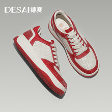2025德賽春季頭層牛皮國潮系列東方刺綉低幫休閑鞋透氣國貨男鞋