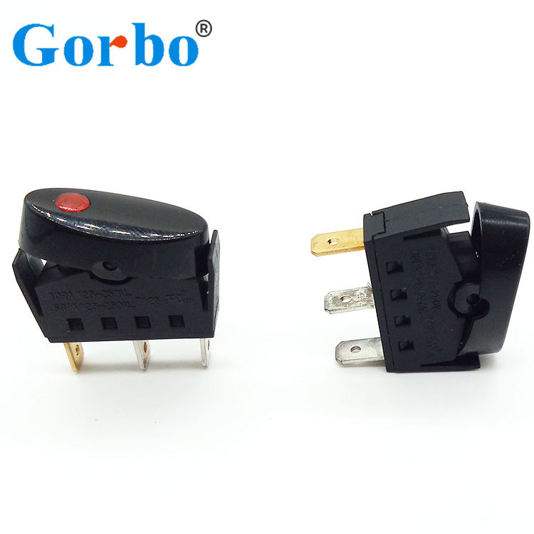 供应KCD猫眼带灯船型开关 三脚2档 适配器LED带灯翘板开关