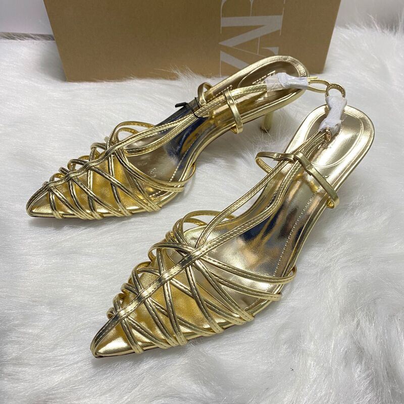 Za Home 2025 Cross-Border Independent Station Ins Fashion Runway Electroplated Heel Steel Heel Single Strap Simple Open-Toe Women's Shoes Za Home 2025 Cross-Border Independent Station Ins Fashion Runway Electroplated Heel Steel Heel Single Strap Simple Open-Toe Women's Shoes