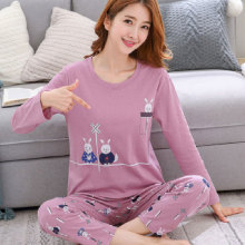 秋季薄款韩版睡衣女长袖长裤可爱情侣兔卡通女士家居服套装可外穿