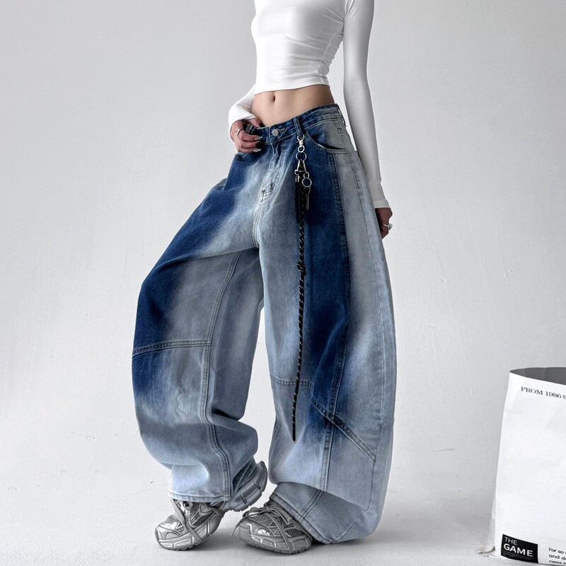 2026 New American Retro Gradient Washed Scimitar Jeans for Women, Autumn New Loose Casual Pants Wholesale 2026 New American Retro Gradient Washed Scimitar Jeans for Women, Autumn New Loose Casual Pants Wholesale