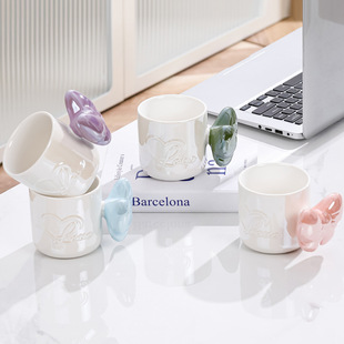 Ceramic Cup Girl's Heart High Color Value Mug Pink Adorable Butterfly Cute Water Cup Home Office Milk Coffee Cup