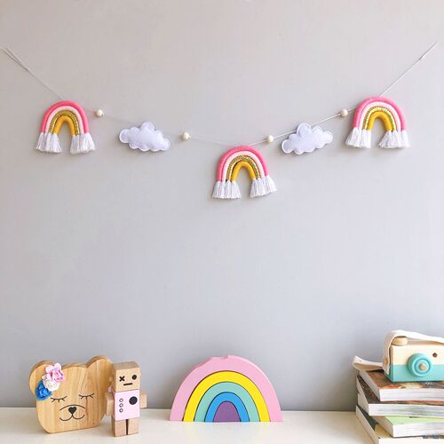 ins decoration Nordic style clouds rainbow wooden beads hanging decorations children's room crib tent bed curtain decoration