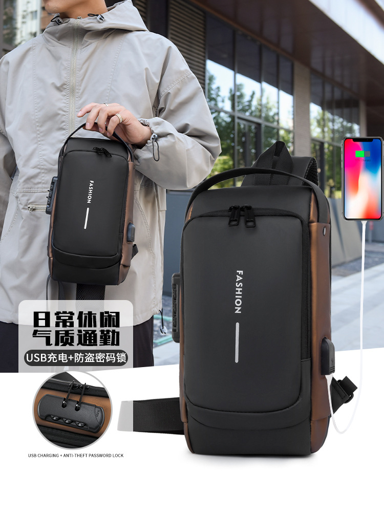 Bolso crossbody de los hombres bolso de pecho bolso de hombro bolso de la cintura de los deportes del ocio pequeña mochila multifuncional crossbody bolso de los hombres Contraseña de bloqueo