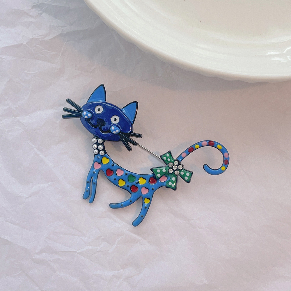 Broche transfrontalière en émail coloré représentant un chat mignon, en alliage, avec une goutte d'huile, idéale pour un sac ou un costume._voghion.com