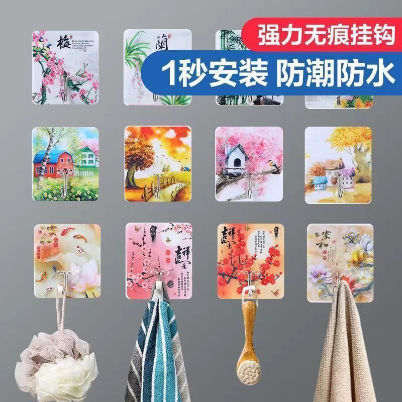 Customized seamless hook household kitchen non-punch strong sticky hook bathroom Cartoon creative door post-stick hook