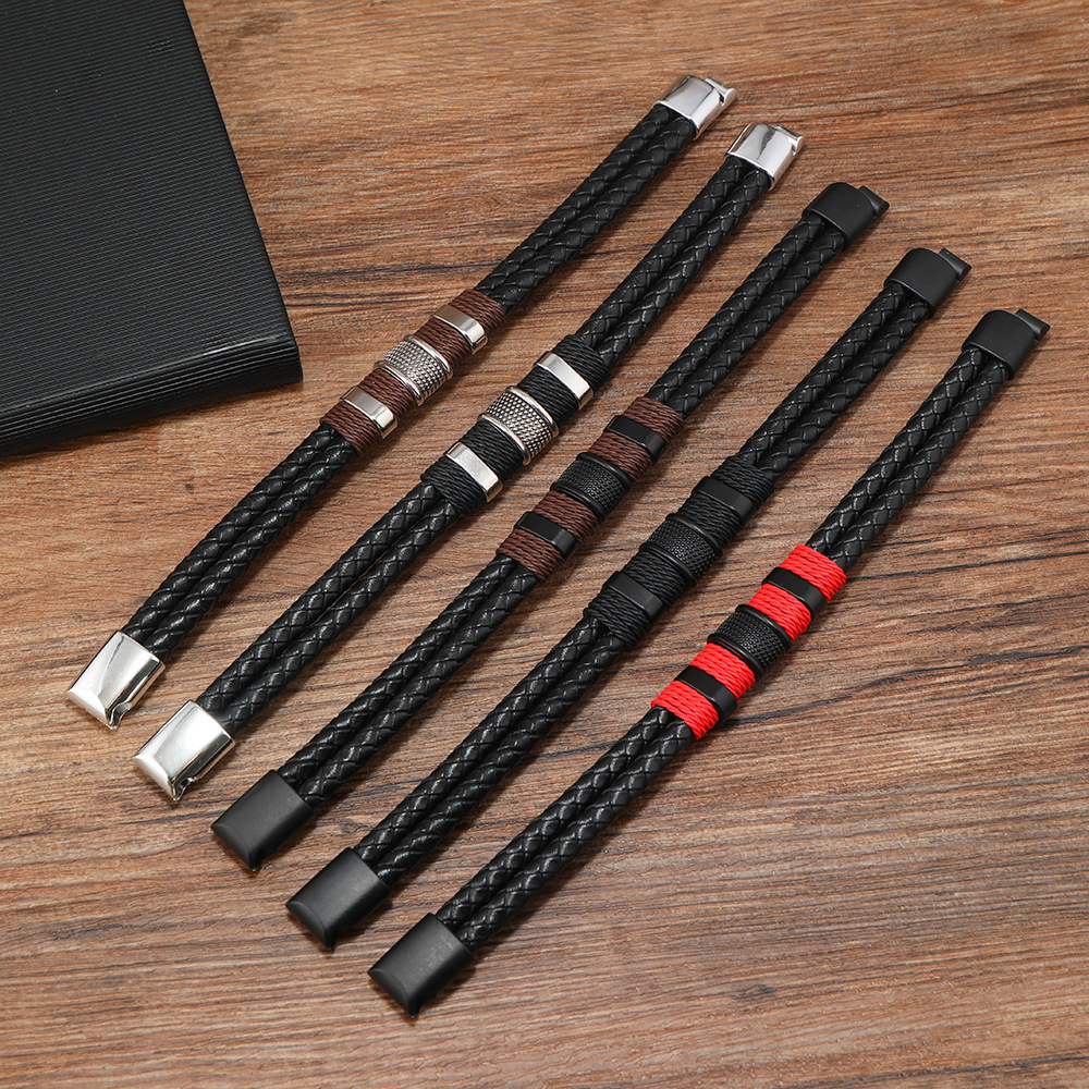 31g Weight Alloy Pendant Material Bracelets Classification Leather Rope Chain Material 1 Piece Quantity Holiday, Daily, Street Occasion Pu Leather, Alloy Material Geometric Pattern Men's Gender Hip-Hop Style Hip-Hop Geometric Pu Leather Alloy Men's Bracelets Men Cord & Leather Bracelets 1