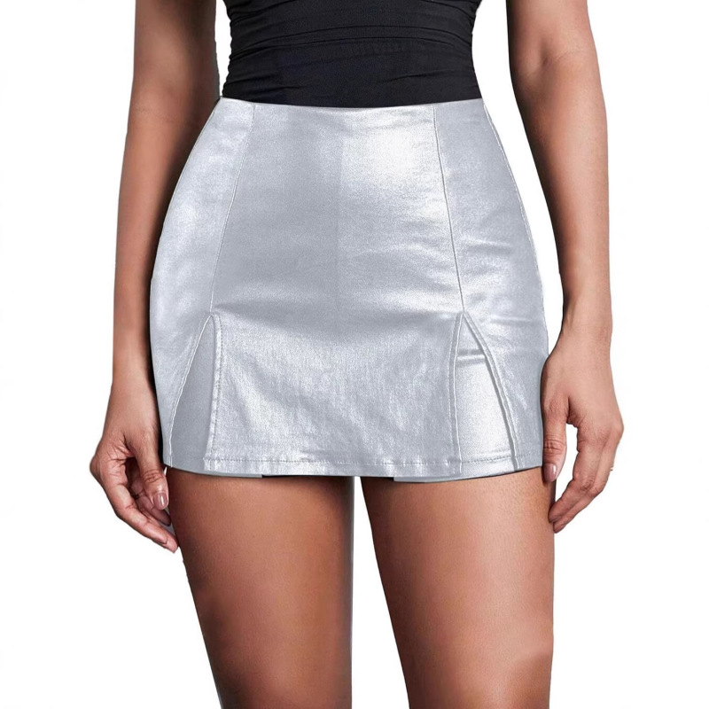 2026 Spring/Summer European and American Women's Low-Waist Anti-Exposure Pu Leather Hip-Hugging Sexy Shorts, Solid Color Slit Slim-Fit Shorts