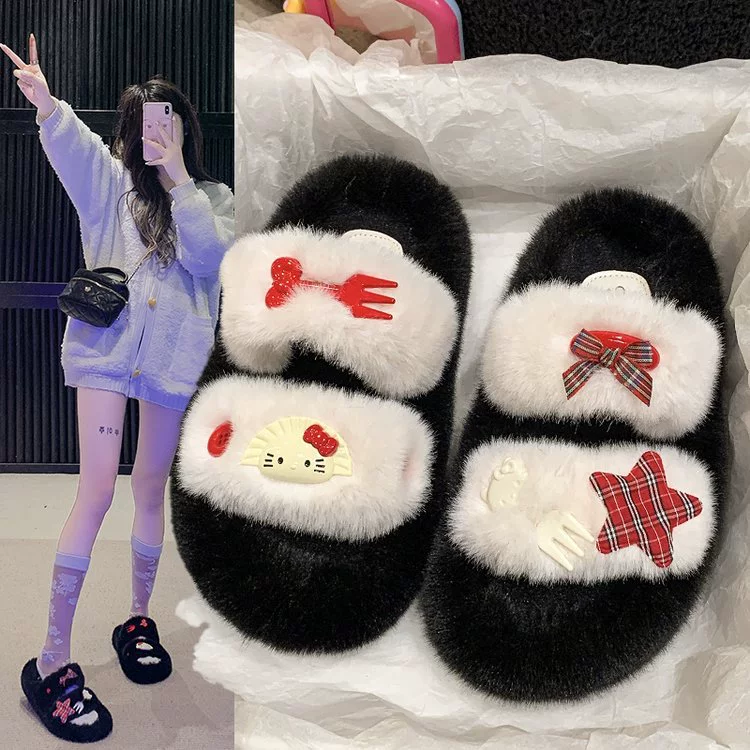 Симпатичные и удобные дикие тапки с толстым дном 2024 Новый стиль нишевые оригинальный дизайн шерстяные тапочки женский