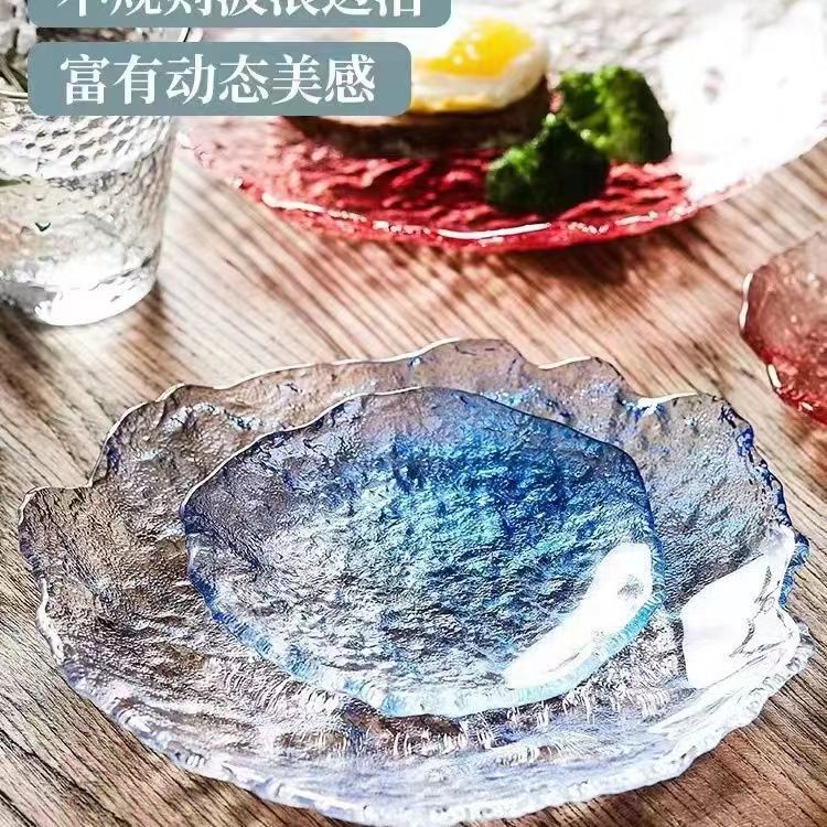 Japanese-style handmade ice cream glass plate fruit plate hot sale snack size dish creative snack dried fruit plate tea cup mat