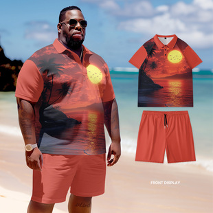 Spring and summer Europe and the United States POLO suit short sleeve men's 3D digital printing plus size daily cross-border foreign trade high street leisure