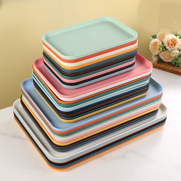 Wheat Straw Tray Household Hotel Restaurant Rectangular Tea Tray Stall High Beauty Value Diet Sweet Tray