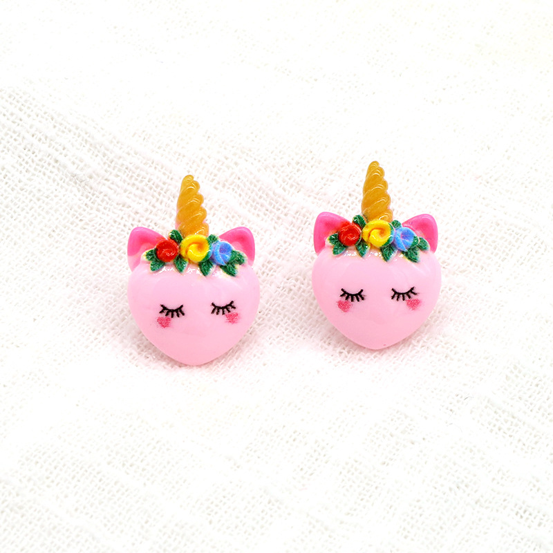 Korean Fashion Pink Resin Cartoon Unicorn Earrings display picture 1