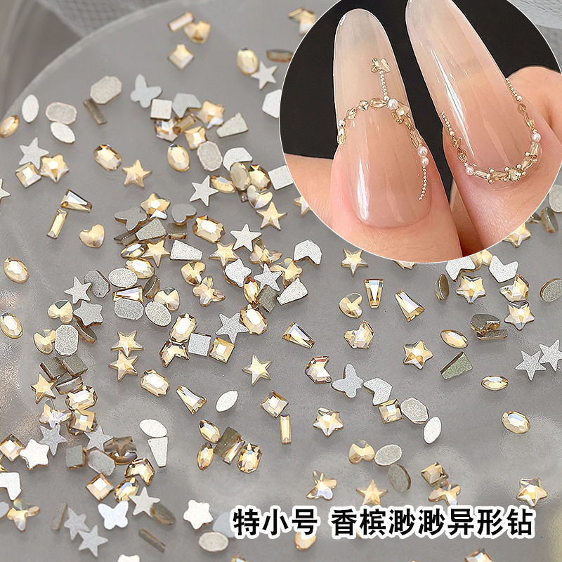 Champagne Color Extrumpet Misty Diamond Nail Art Jewelry Mini Flat Shaped Diamond Horse Eye Star Nail Accessories Champagne Color Extrumpet Misty Diamond Nail Art Jewelry Mini Flat Shaped Diamond Horse Eye Star Nail Accessories
