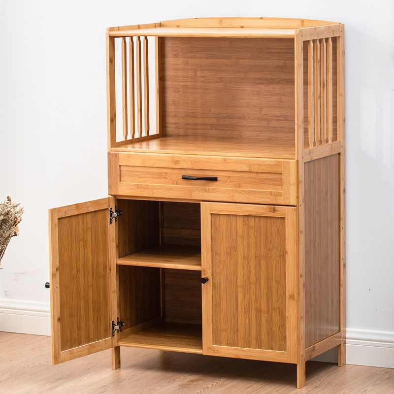 Solid wood cupboard, bamboo multifunctional storage cabinet, kitchen storage cabinet, new Chinese style simple sideboard, living room tea cabinet