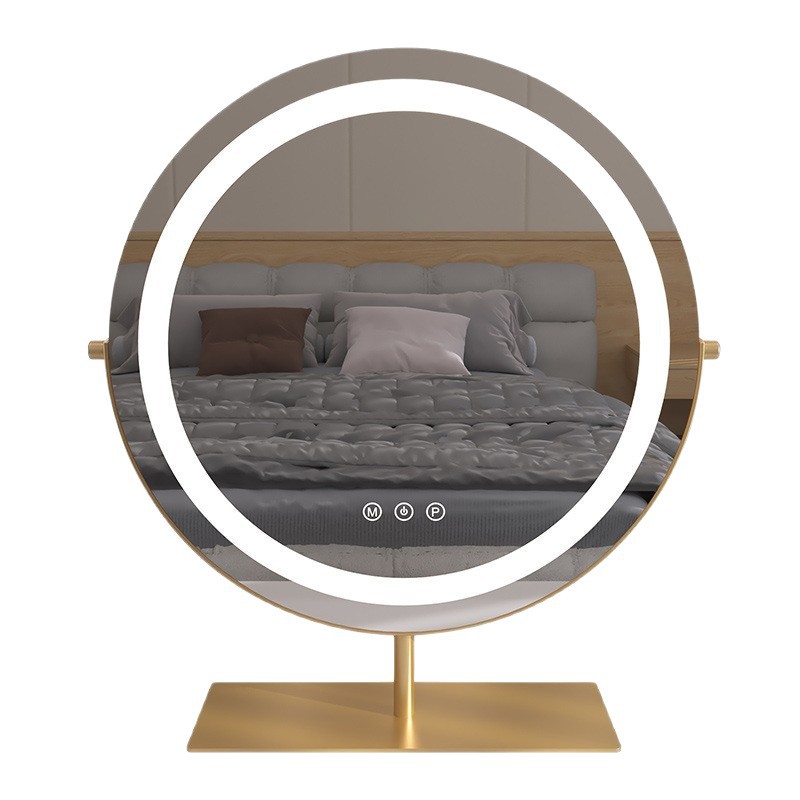 Espejo de maquillaje de mesa de metal con lámpara LED personalizada