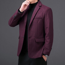 外贸货源 时尚纯色毛呢外套男 秋季新款青年修身两粒扣休闲西装
