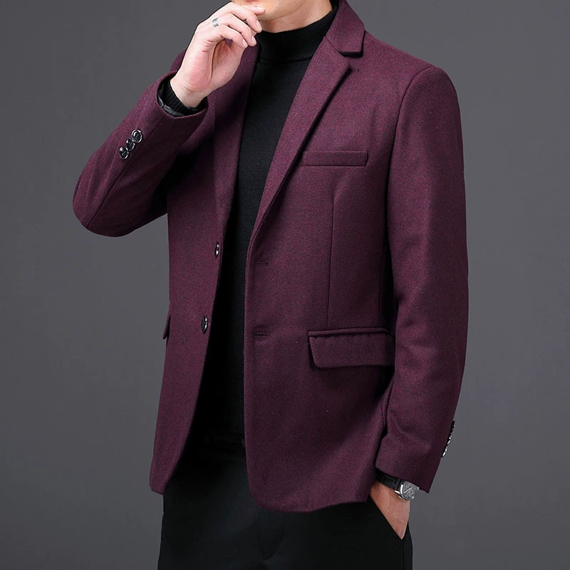 Поставка внешней торговли, модная однотонная шерстяная куртка, Мужская Осенняя новая молодежная приталенная Повседневная куртка с двумя пуговицами