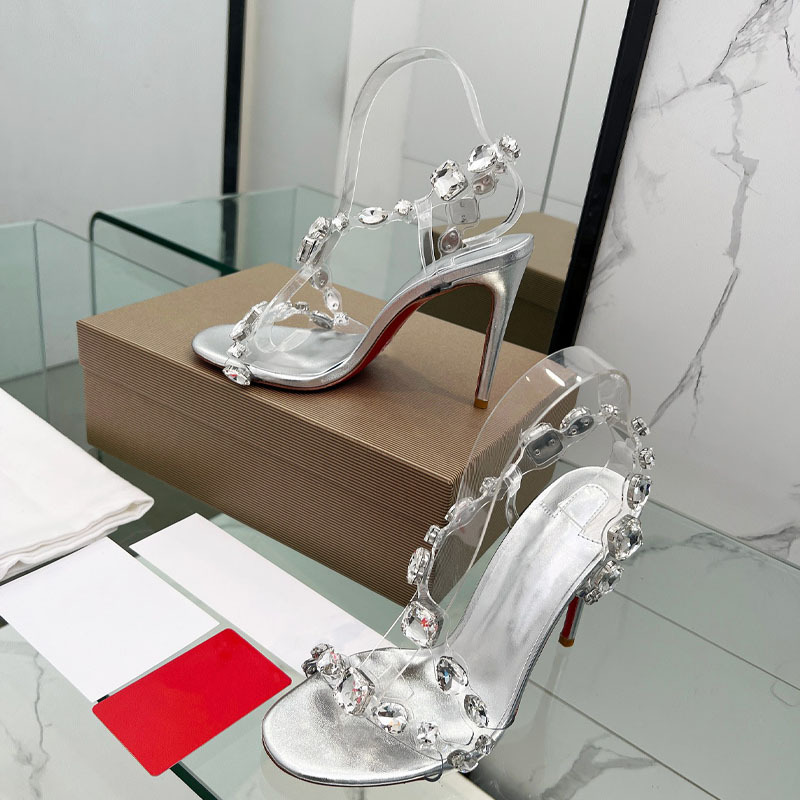 CL zapatos irregulares de tacones altos de diamante sandalias de hadas para usar 2025 nuevas sandalias de boca de pez de verano