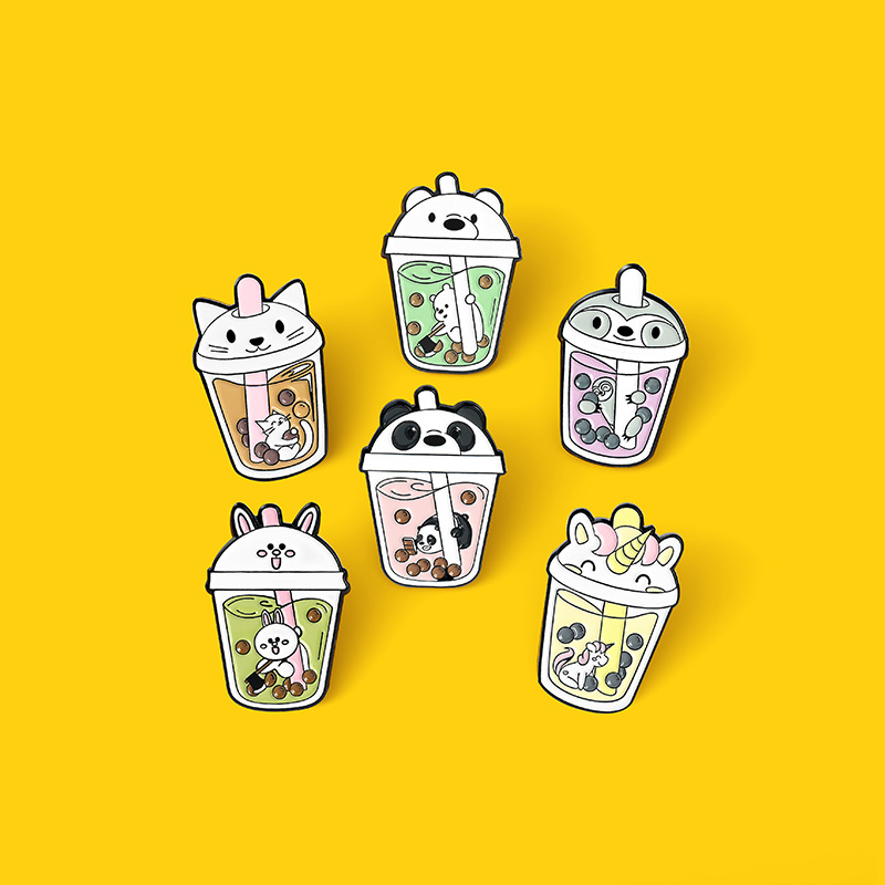 Cartoon Cute Cat Bear Bunny Milk Tea Alloy Brooch display picture 2