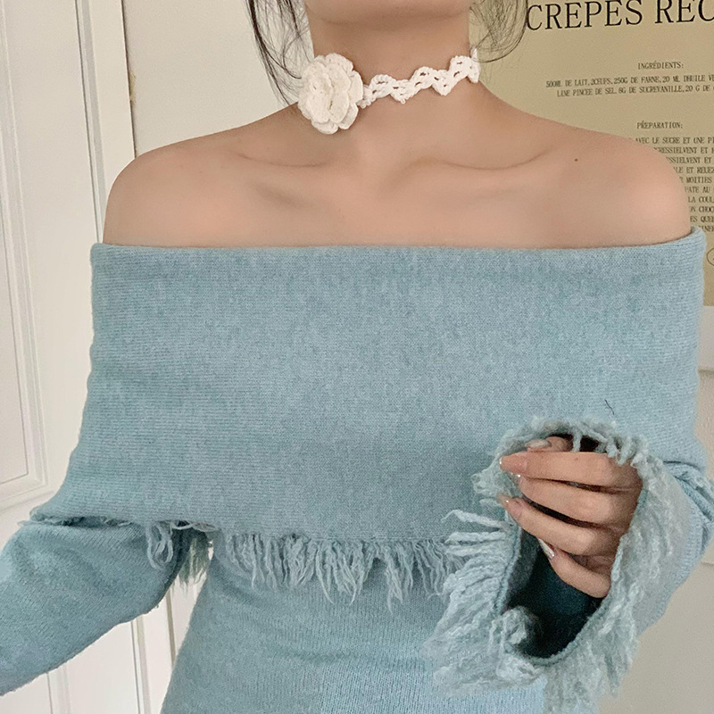 Pañuelo de seda, tira larga, sentido de alta calidad, nuevo estilo, flor de ganchillo tejida a mano, bufanda estrecha, serpentina, collar de cadena de clavícula