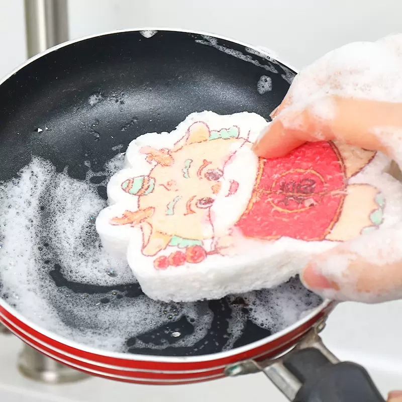 压缩洗碗木浆棉厨房吸水魔力擦洗碗海绵刷卡通耐用神器清洁百洁布