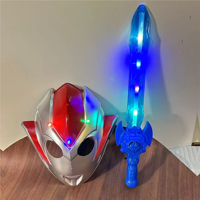 Niños Grigor luminoso máscara de dibujos animados chico flash espada transformación varilla retráctil parque mercado nocturno puesto