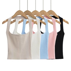 2024夏季新款性感掛脖方領針織衫女辣妹外穿短款背心吊帶夏季上衣