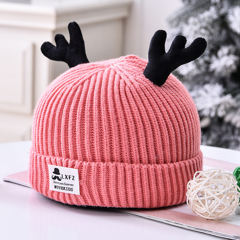 婴儿帽子冬款男宝宝女婴幼儿鹿角帽针织帽新生儿毛线帽可爱新年帽