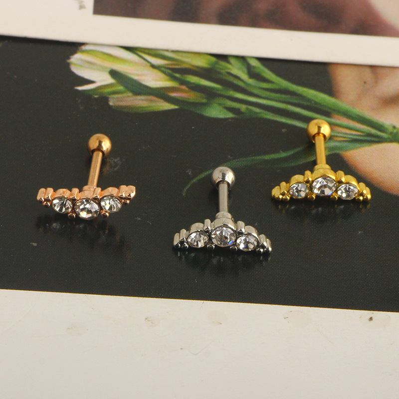 Inlay Design 1 Piece Simple Style Classic Style Leaf Inlay 304 Stainless Steel Zircon Ear Studs